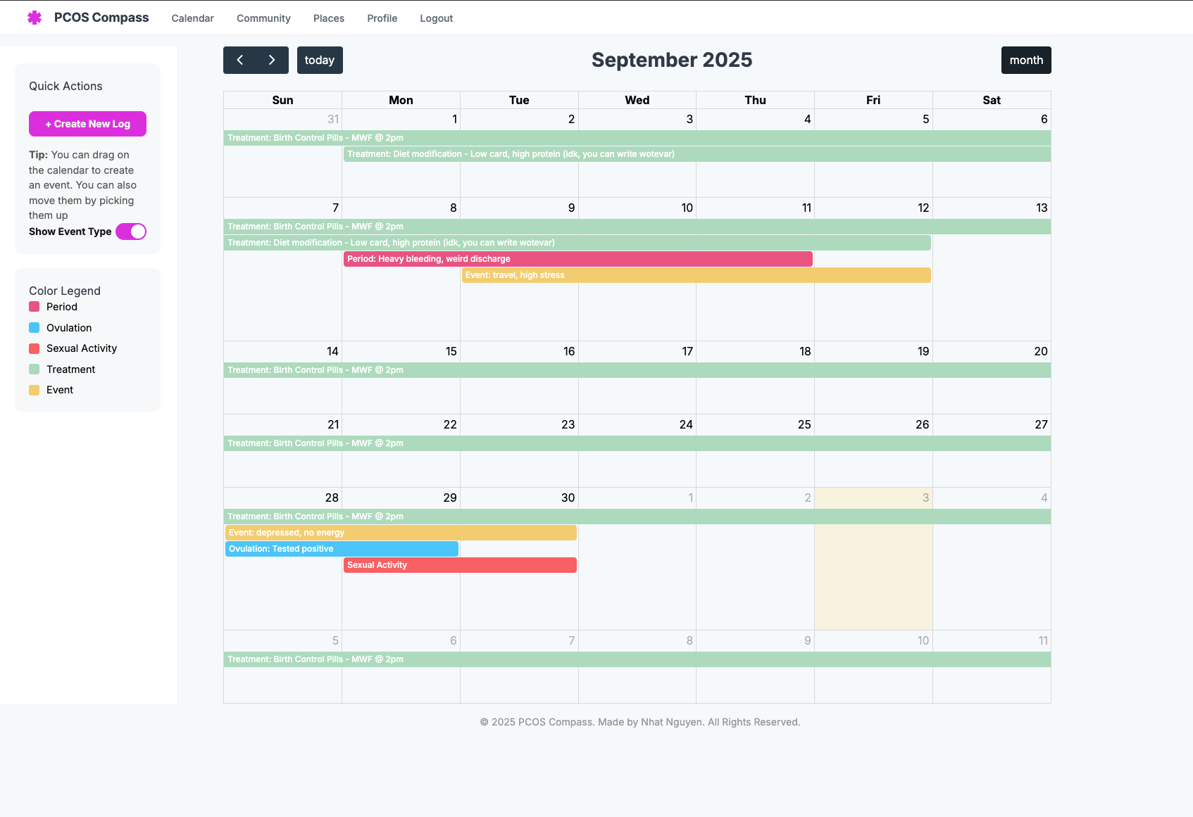 Symptom Tracking Screenshot