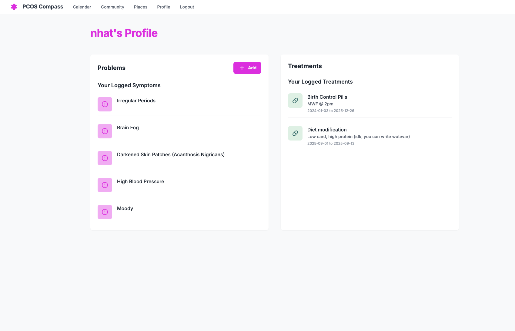 Problem Tracking Screenshot